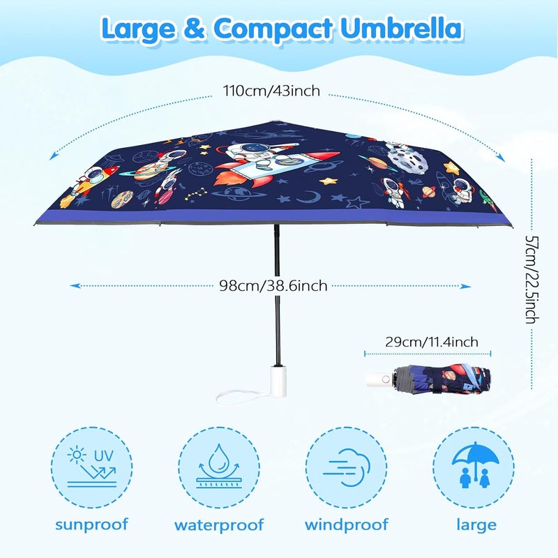 Decalsweet Kids Folding Umbrella Auto Open/Close Anti-rebound Safe Design UV Resistant Automatic Children Travel Umbrellas 8 Rib Reinforced Canopy 360° Reflective Strip Lightweight Cute Umbrella for Girls & Boys - Image 4